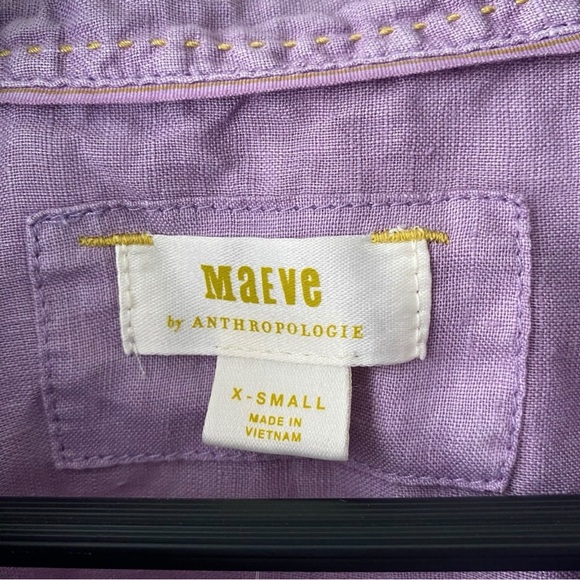 Anthropologie Maeve LILAC Linen Buttondown Ruched Sleeve Blouse I Size: XS - Picture 6 of 13
